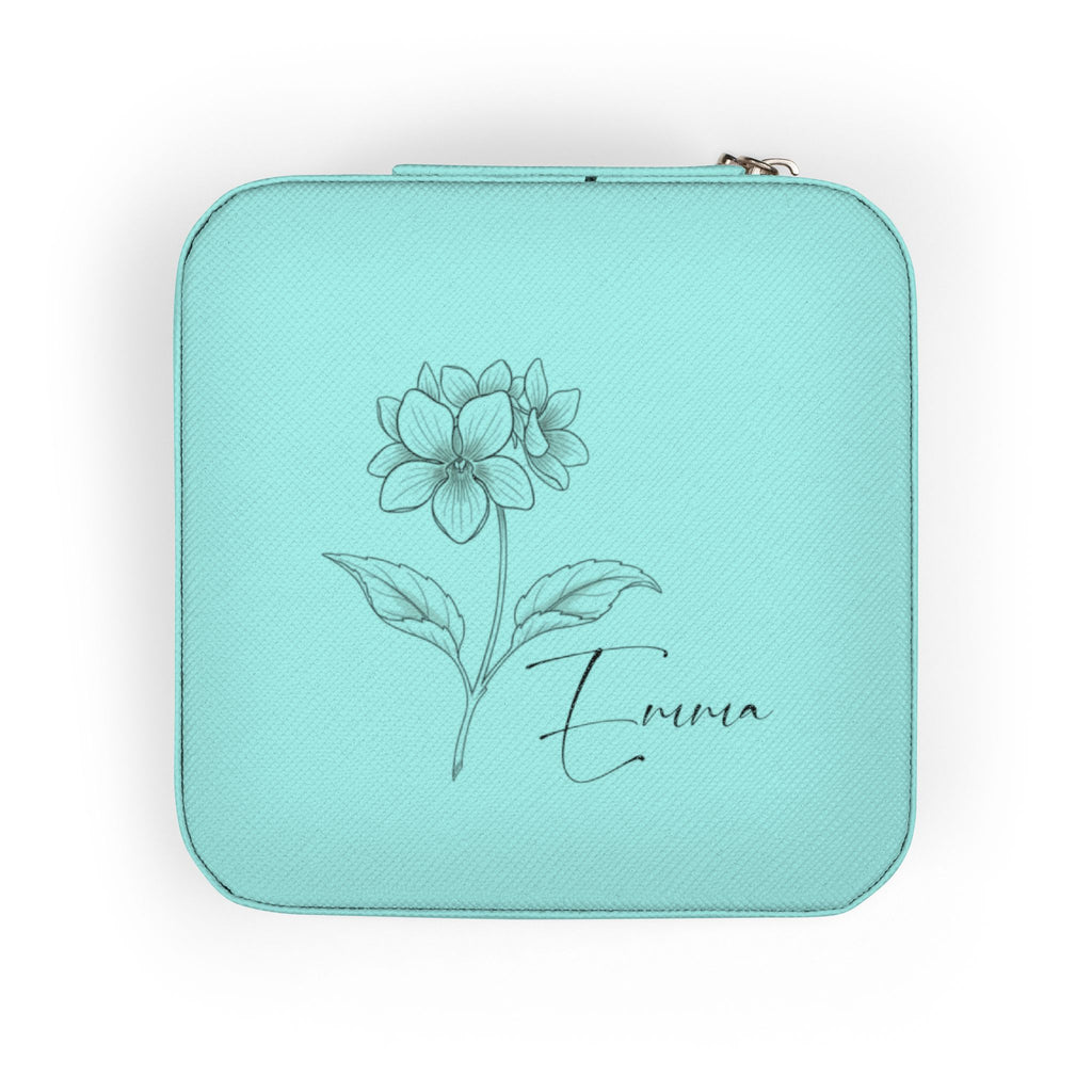 Custom Name Jewelry Travel Case – Birth Flower PU Leather Organizer for Rings, Earrings & Necklaces