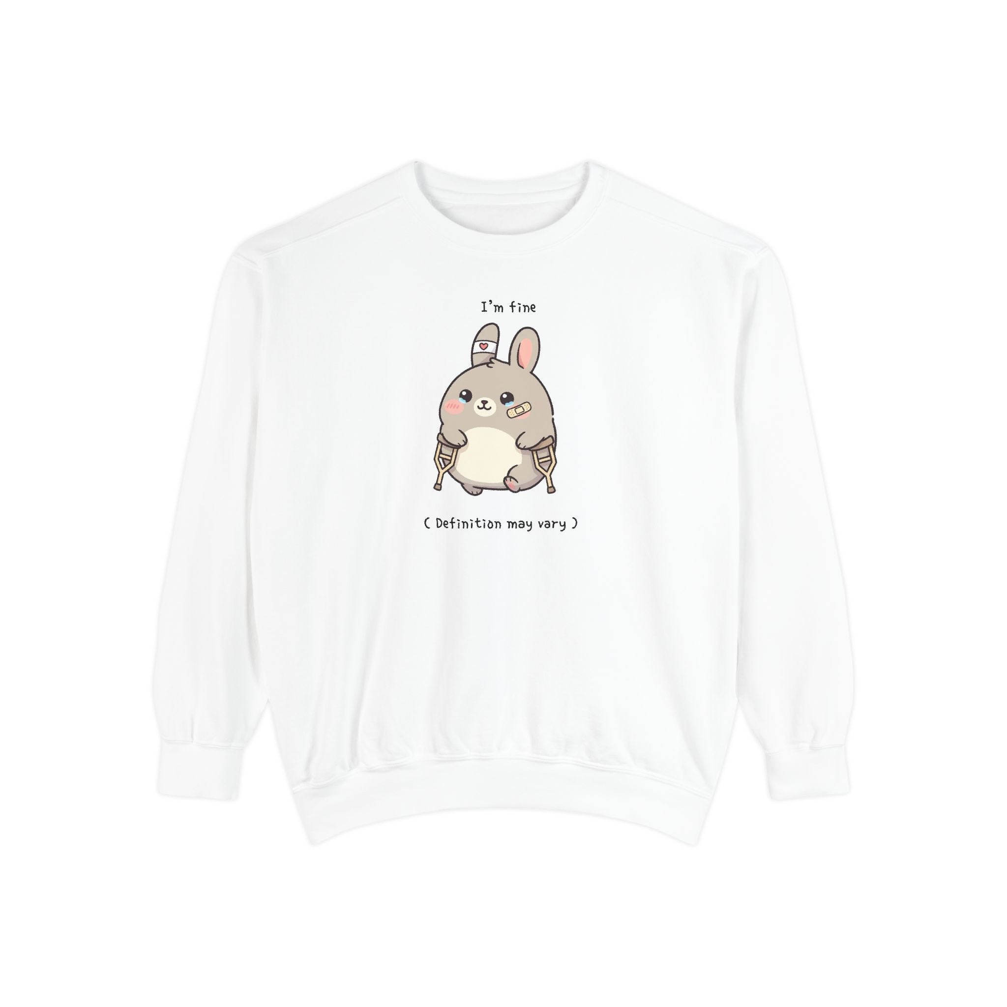 Cute Bunny Sweatshirt – “I’m Fine (Definition May Vary)” Unisex Garment-Dyed Apparel