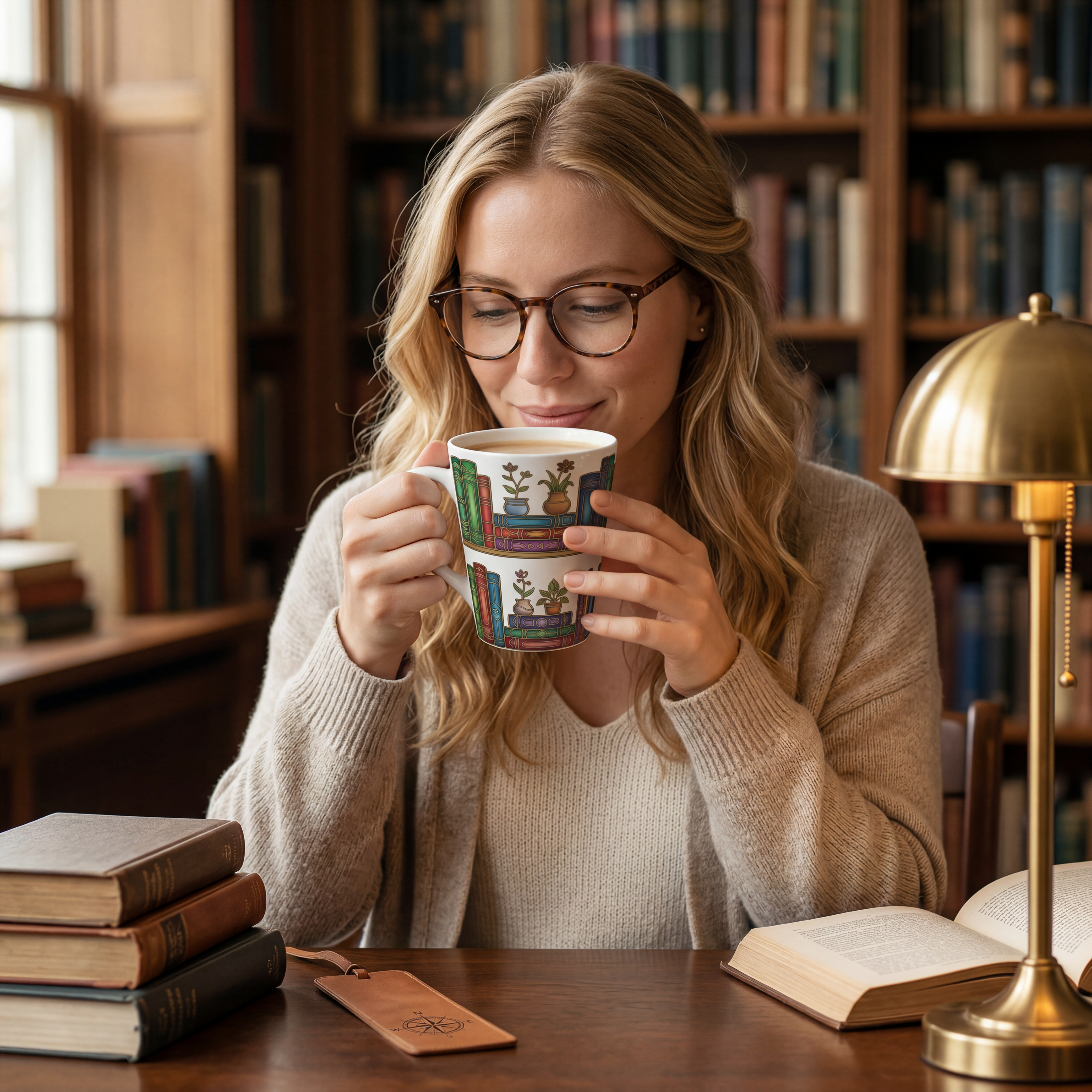 Motivational Latte Mug for Book Lovers — Inspirational Reading Mug with Positive Quotes & Book Design (12oz Ceramic Latte Mug)