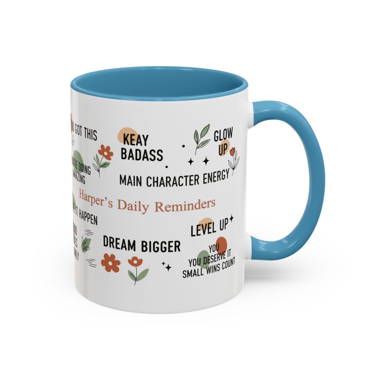 Personalized Motivational Coffee Mug — Custom Name “Daily Reminders” Accent Mug (11/15oz)