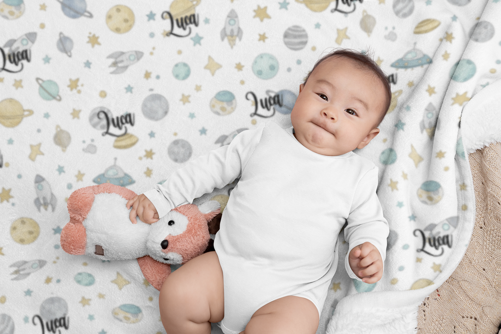 Personalized Cosmic Space Plush Blanket — Soft Galaxy Baby Nursery Throw