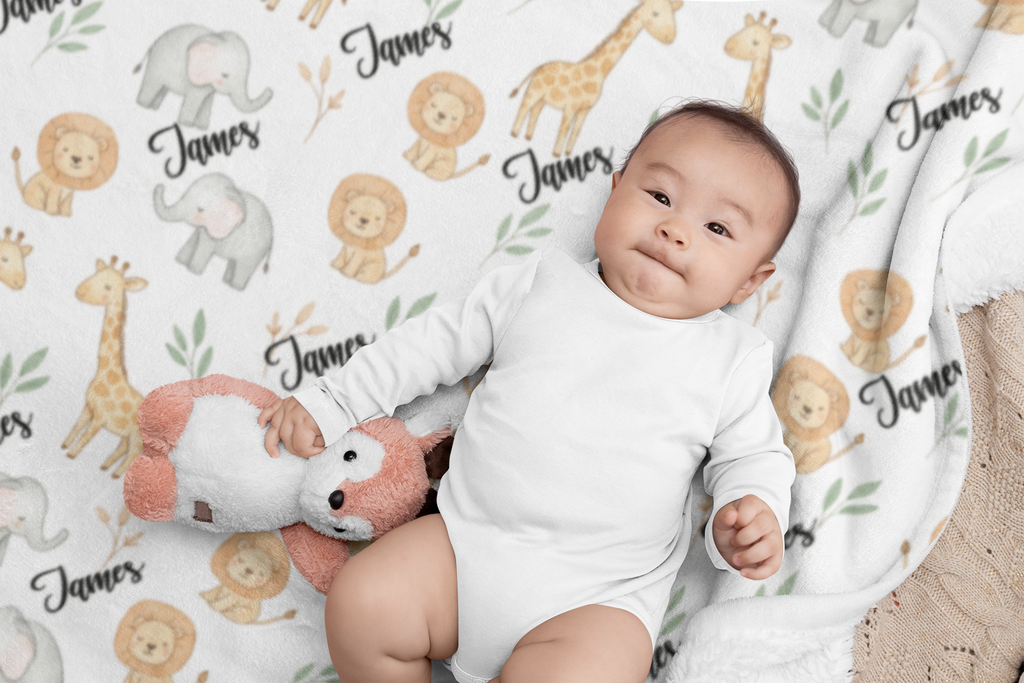 Personalized Zoo Adventure Plush Blanket — Cute Safari Animals Nursery Throw