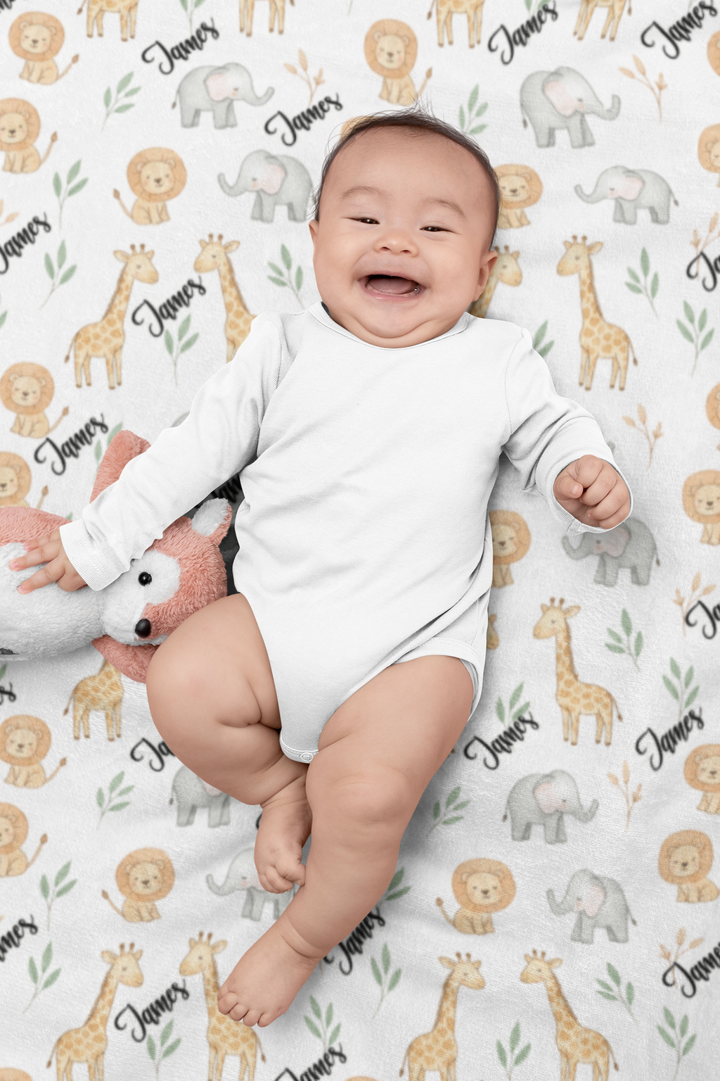 Personalized Zoo Adventure Plush Blanket — Cute Safari Animals Nursery Throw